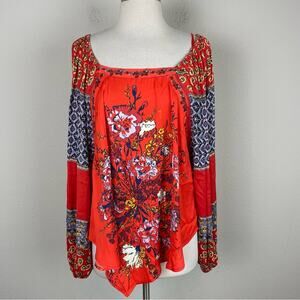 #1 Free People Red Floral Blouse NWT